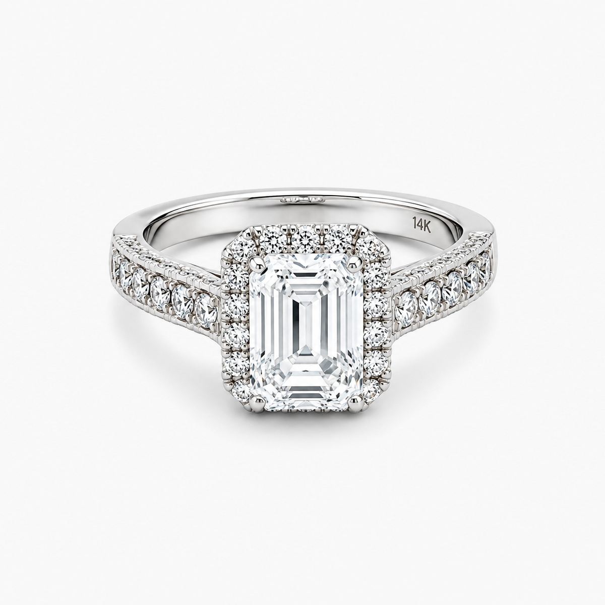 Emerald Cut Lab Grown Diamond Halo Engagement Ring in 14K White Gold | 2.15CT D/VVS2 IGI
