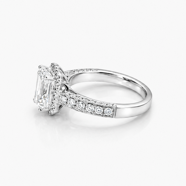 Emerald Cut Lab Grown Diamond Halo Engagement Ring in 14K White Gold | 2.15CT D/VVS2 IGI