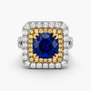 Tanzanite and Diamond Double Halo Ring in 18K White and Yellow Gold