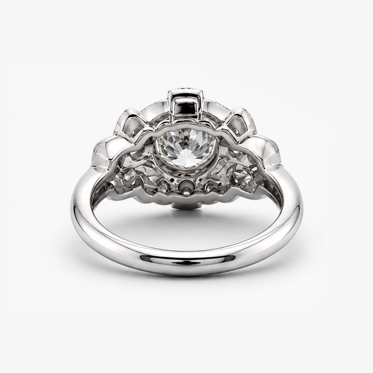 Vintage-Inspired Round Natural Diamond Ring with Bezel-Set Center and Milgrain Halo in 18K White Gold (1.30 CTW)