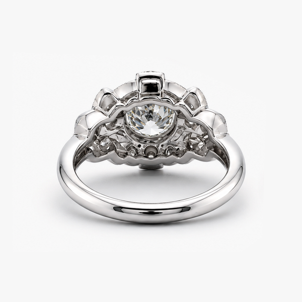 Vintage-Inspired Round Natural Diamond Ring with Bezel-Set Center and Milgrain Halo in 18K White Gold (1.30 CTW)