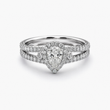 Nhẫn Halo Kim Cương Thiên Nhiên Cắt Giọt Nước, Đai Nhẫn Nạm Đá Pavé Bằng Vàng Trắng 18K