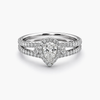 Pear-Cut Natural Diamond Halo Ring with Pavé Shank in 18K White Gold