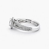Nhẫn Halo Kim Cương Thiên Nhiên Cắt Giọt Nước, Đai Nhẫn Nạm Đá Pavé Bằng Vàng Trắng 18K