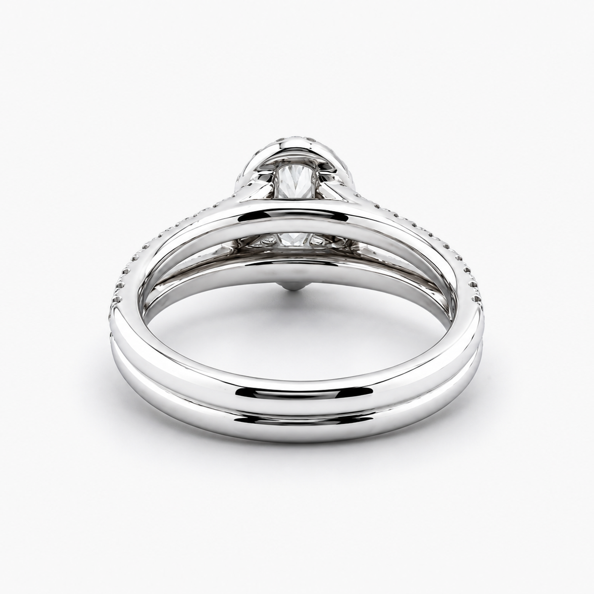 Pear-Cut Natural Diamond Halo Ring with Pavé Shank in 18K White Gold