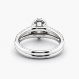 Nhẫn Halo Kim Cương Thiên Nhiên Cắt Giọt Nước, Đai Nhẫn Nạm Đá Pavé Bằng Vàng Trắng 18K