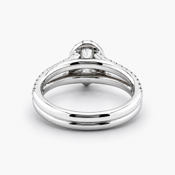 Pear-Cut Natural Diamond Halo Ring with Pavé Shank in 18K White Gold