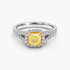 Cushion Cut Fancy Yellow Diamond Halo Engagement Ring in 18K White and Yellow Gold