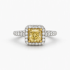 Fancy Yellow Cushion Cut Diamond Halo Engagement Ring, 1.00 CT GIA Certified, 18K White and Yellow Gold
