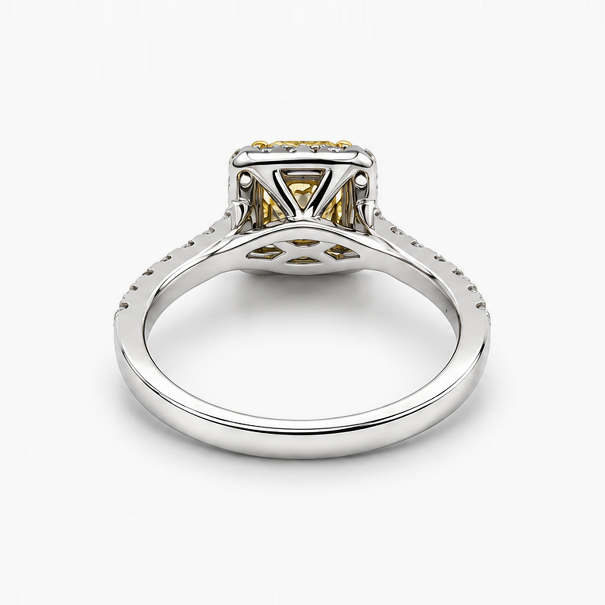 Fancy Yellow Cushion Cut Diamond Halo Engagement Ring, 1.00 CT GIA Certified, 18K White and Yellow Gold