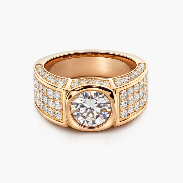 Lab Grown Diamond Bezel Set Pave Band Ring in 18K Rose Gold, 2.09CT Center with 1.0CTW Pave Accents, IGI Certified