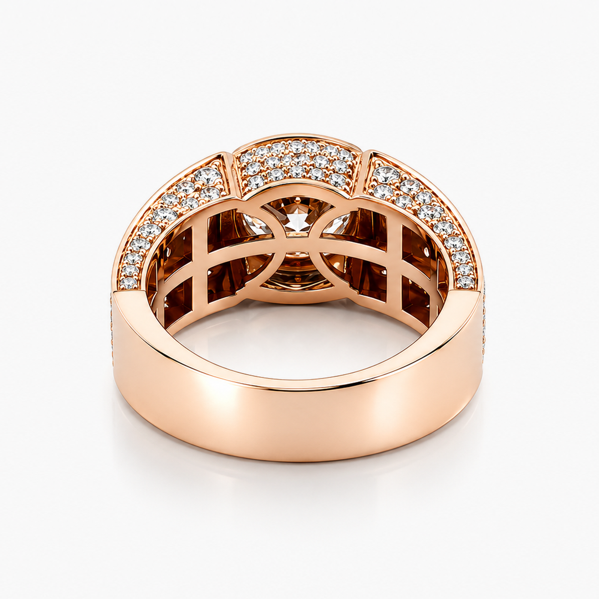 Lab Grown Diamond Bezel Set Pave Band Ring in 18K Rose Gold, 2.09CT Center with 1.0CTW Pave Accents, IGI Certified