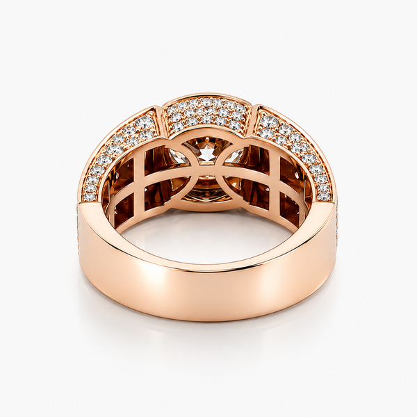 Lab Grown Diamond Bezel Set Pave Band Ring in 18K Rose Gold, 2.09CT Center with 1.0CTW Pave Accents, IGI Certified