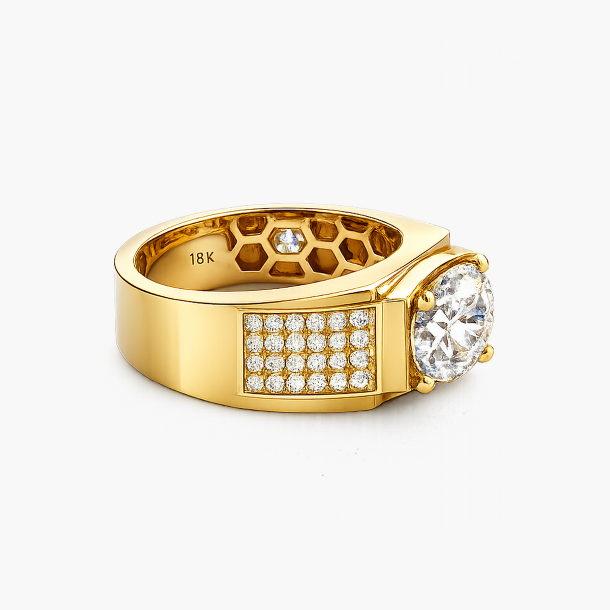 Lab Grown Diamond Statement Ring in 18K Yellow Gold | 2.14CT H/VS1 IGI + 0.96CTW Pave