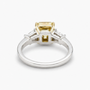 Radiant Cut Fancy Yellow Diamond Three-Stone Ring with Tapered Baguette Sidestones, 2.01 CT