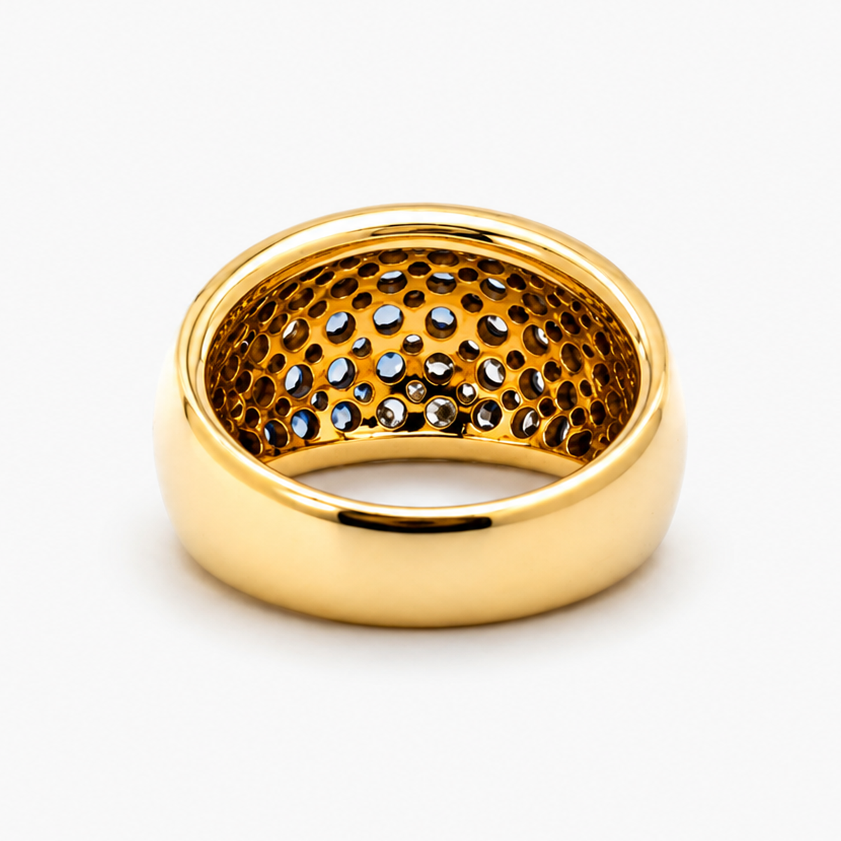 Sapphire and Diamond Pave Diagonal Band Ring in 18K Yellow Gold