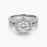 Nhẫn đính hôn Halo Round Brilliant với đai nhẫn chẻ Pavé | Kim cương nuôi cấy trong phòng thí nghiệm | 2.04CT D/VS1 IGI | Vàng trắng 18K