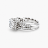 Nhẫn đính hôn Halo Round Brilliant với đai nhẫn chẻ Pavé | Kim cương nuôi cấy trong phòng thí nghiệm | 2.04CT D/VS1 IGI | Vàng trắng 18K