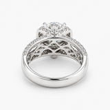 Nhẫn đính hôn Halo Round Brilliant với đai nhẫn chẻ Pavé | Kim cương nuôi cấy trong phòng thí nghiệm | 2.04CT D/VS1 IGI | Vàng trắng 18K