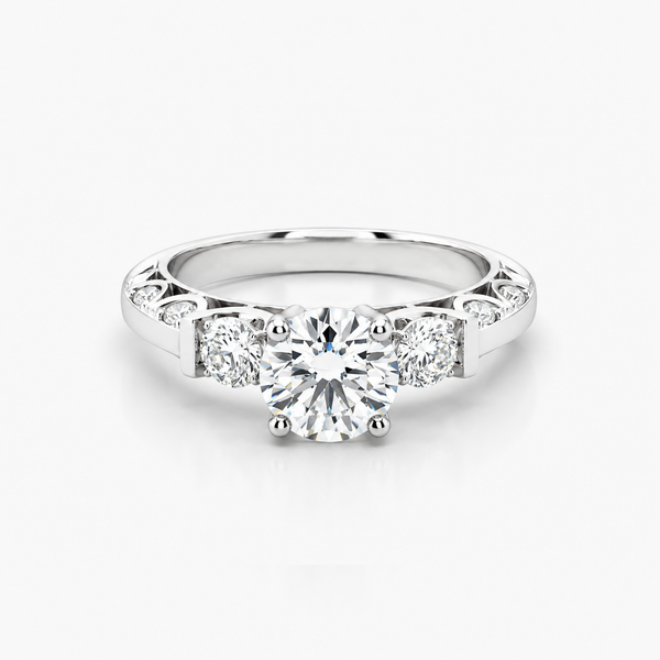 Lab Grown Diamond Three-Stone Engagement Ring in Platinum | 1.60 ct Round Brilliant Center | F/VVS2 | IGI Certified