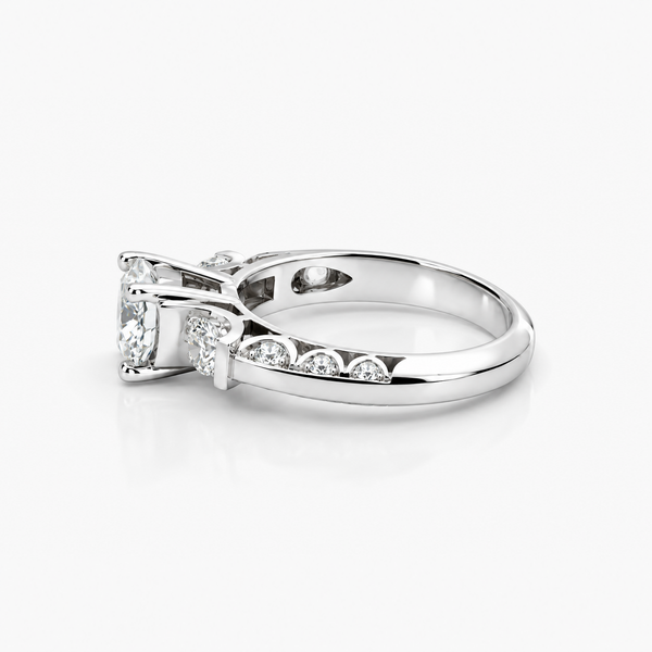 Lab Grown Diamond Three-Stone Engagement Ring in Platinum | 1.60 ct Round Brilliant Center | F/VVS2 | IGI Certified