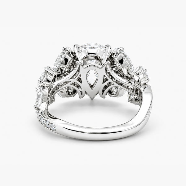 Pear Cut Lab Grown Diamond Floral Engagement Ring in Platinum with Marquise Accents