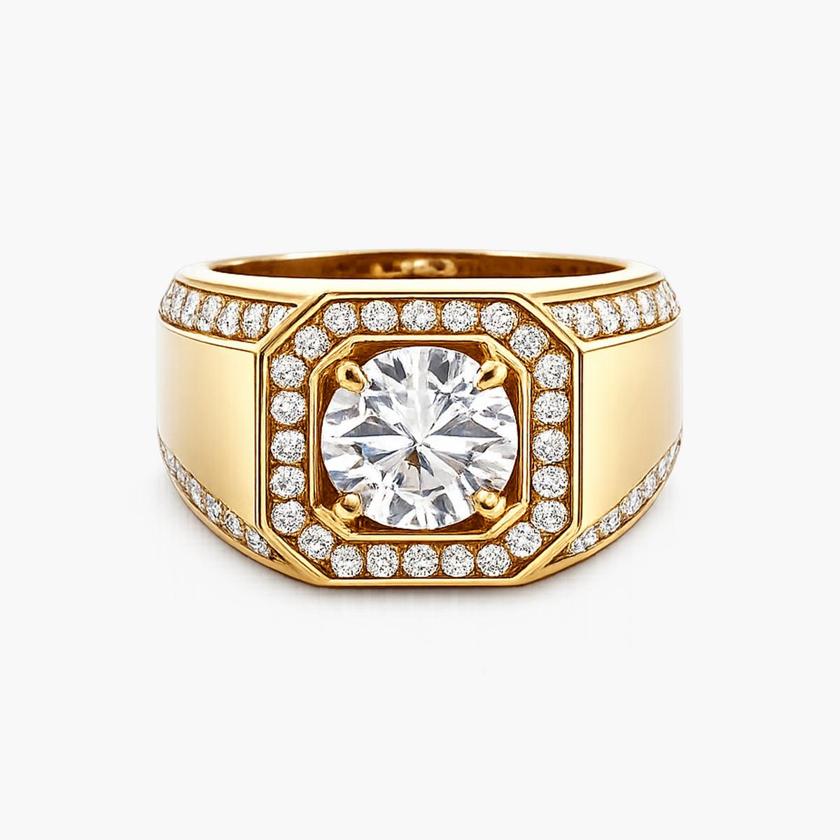 Men's Round Brilliant Lab Grown Diamond Signet Ring in 18K Yellow Gold