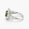 Oval Peridot and Baguette Diamond Halo Ring in 14K White Gold