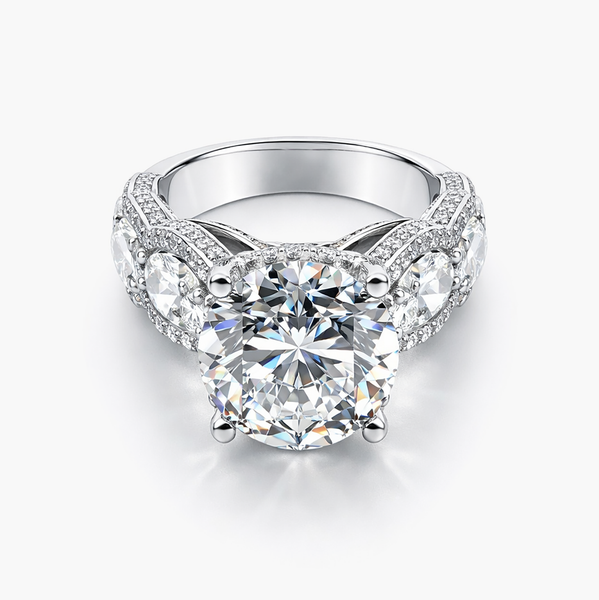 Round 8.56CT Lab Grown Diamond Ring in Platinum With Oval and Round Diamonds(F/VS1 GIA)
