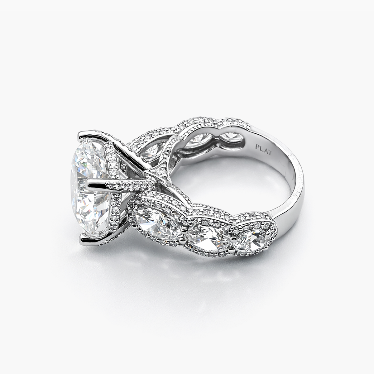Round 8.56CT Lab Grown Diamond Ring in Platinum With Oval and Round Diamonds(F/VS1 GIA)