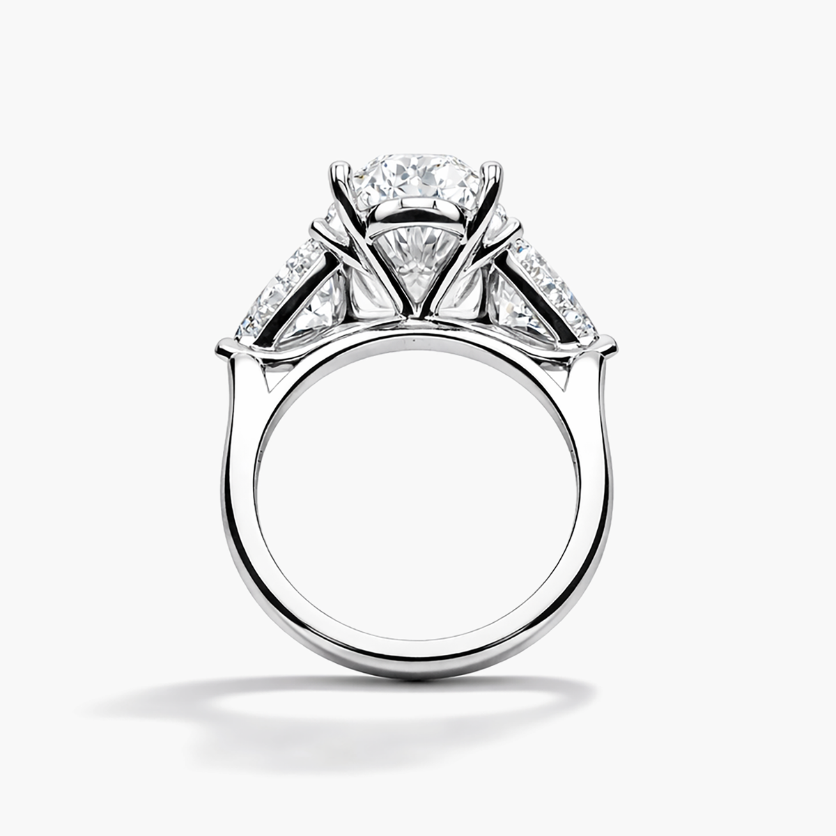 Oval 8.07 CT Lab Grown Diamond Ring Flanked by Trilliant Cut Stones 2.45 CT (G/VS2)