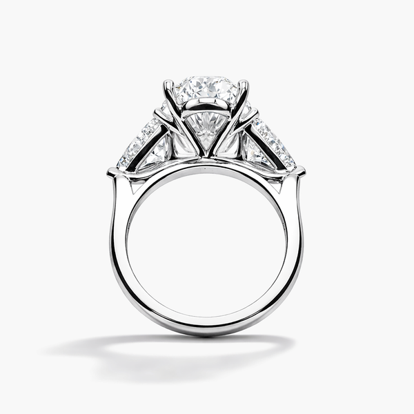 Oval 8.07 CT Lab Grown Diamond Ring Flanked by Trilliant Cut Stones 2.45 CT (G/VS2)