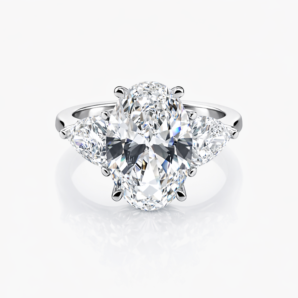 Oval 8.07 CT Lab Grown Diamond Ring Flanked by Trilliant Cut Stones 2.45 CT (G/VS2)