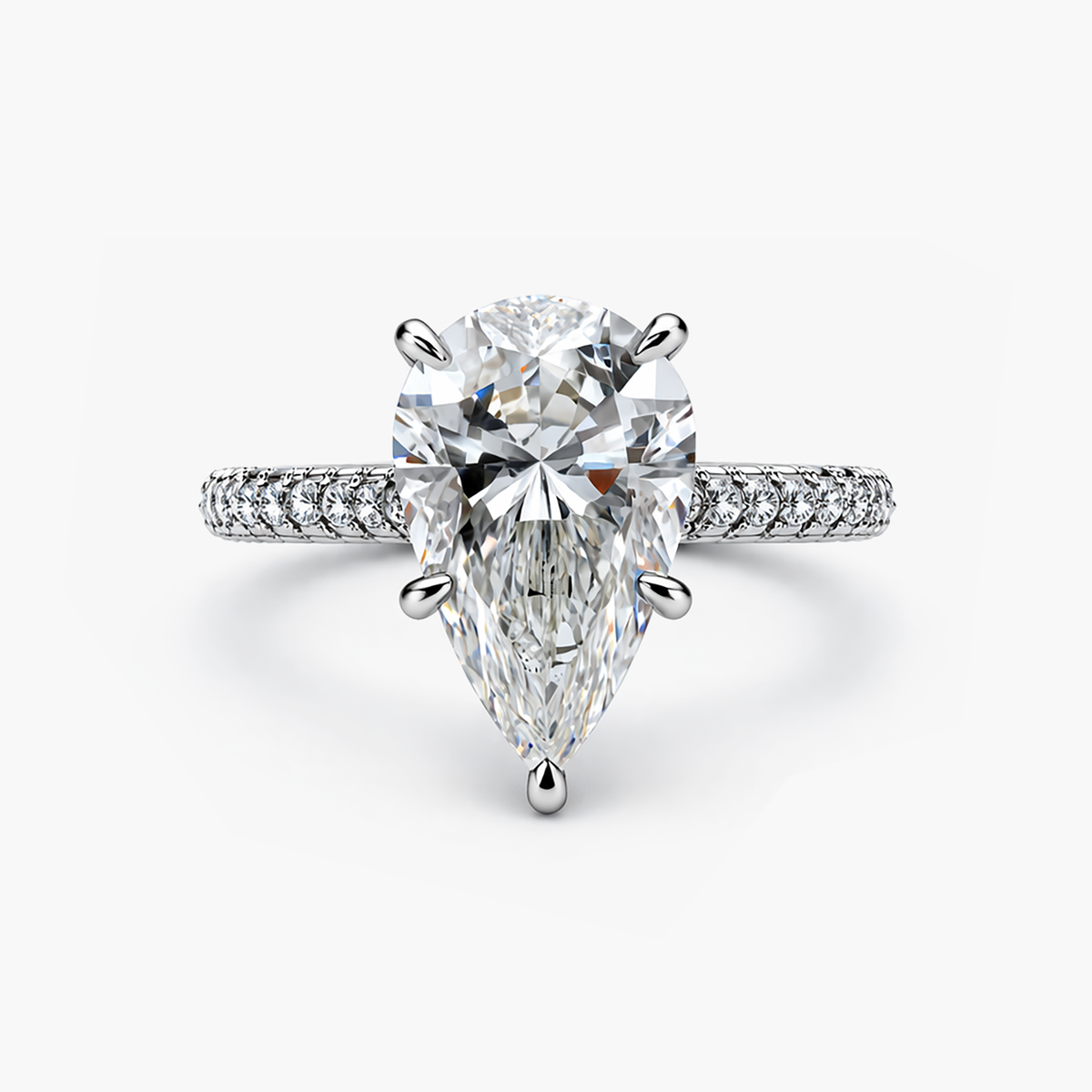 5.37 Ct Pear Lab Grown Diamond Platinum Ring | G/VS2 IGI | 6.97 CTW Pavé Shank