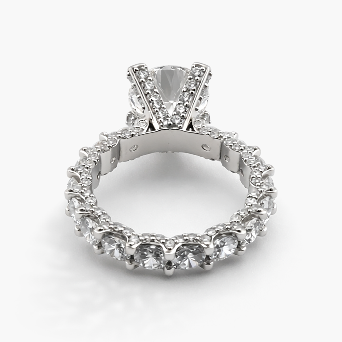 Riviera Pave Lab Grown Diamond Engagement Ring in Platinum (E/VVS2) 3.0 CT Center
