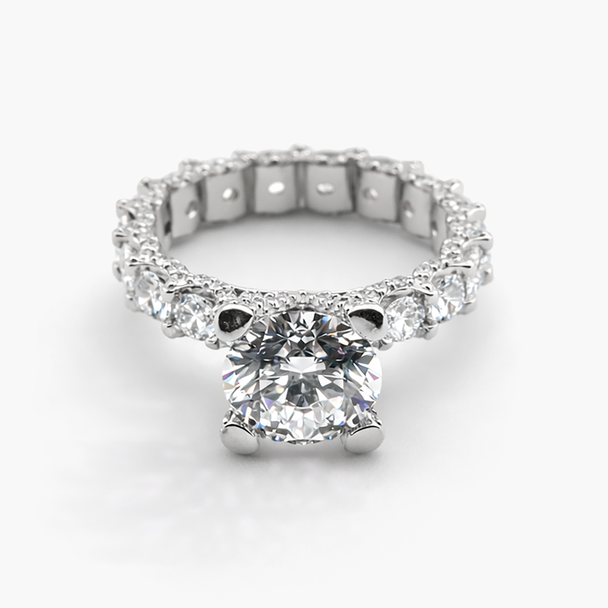Riviera Pave Lab Grown Diamond Engagement Ring in Platinum (E/VVS2) 3.0 CT Center