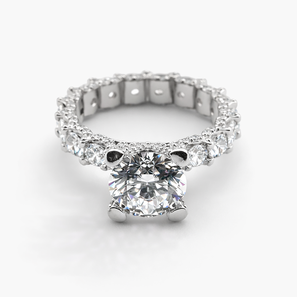 Riviera Pave Lab Grown Diamond Engagement Ring in Platinum (E/VVS2) 3.0 CT Center