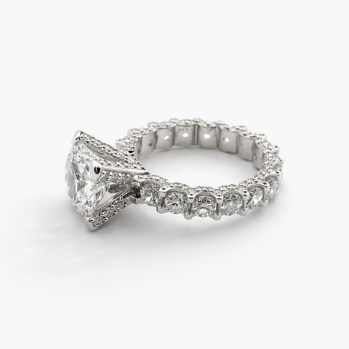 Riviera Pave Lab Grown Diamond Engagement Ring in Platinum (E/VVS2) 3.0 CT Center