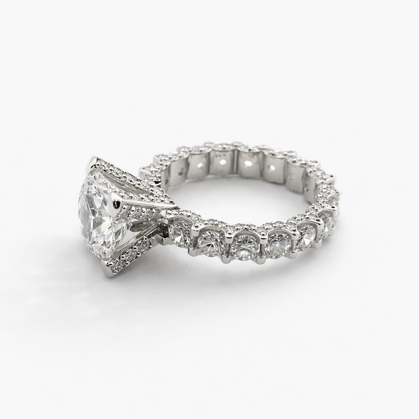 Riviera Pave Lab Grown Diamond Engagement Ring in Platinum (E/VVS2) 3.0 CT Center