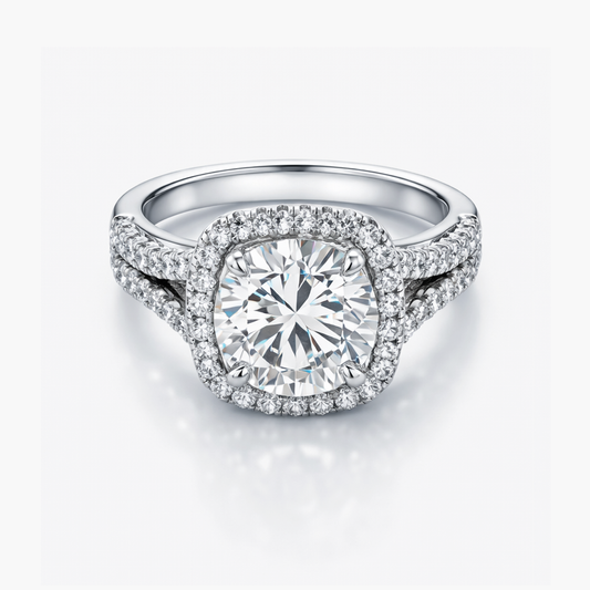4.63 CT Lab-Grown Diamond Ring in Platinum with Dual Cushion Halo