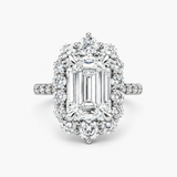 Nhẫn Đính Hôn Halo Kim Cương Emerald Cut Nuôi Cấy Trong Phòng Thí Nghiệm 5.59 Carat F/VS1 Chứng Nhận IGI Bằng Bạch Kim