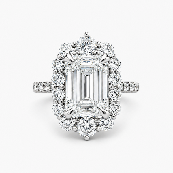 Lab Grown Emerald Cut Diamond Halo Engagement Ring 5.59 Ct F/VS1 IGI Certified in Platinum