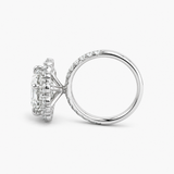 Nhẫn Đính Hôn Halo Kim Cương Emerald Cut Nuôi Cấy Trong Phòng Thí Nghiệm 5.59 Carat F/VS1 Chứng Nhận IGI Bằng Bạch Kim