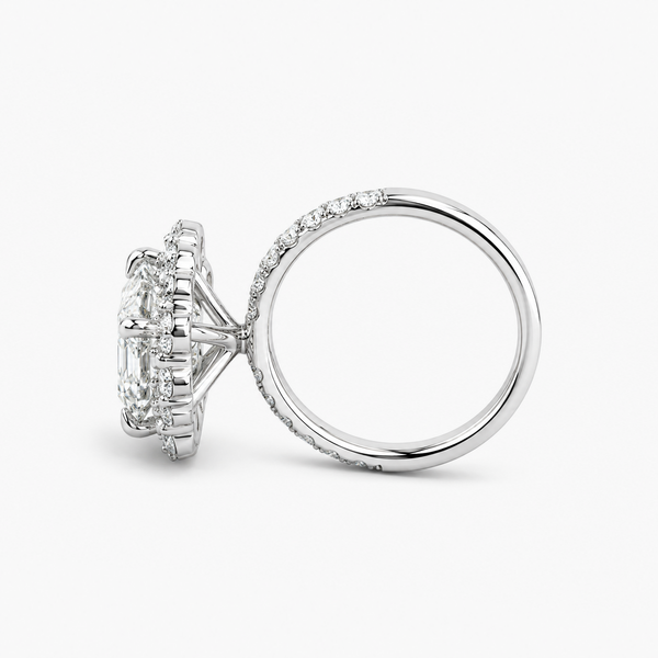 Lab Grown Emerald Cut Diamond Halo Engagement Ring 5.59 Ct F/VS1 IGI Certified in Platinum