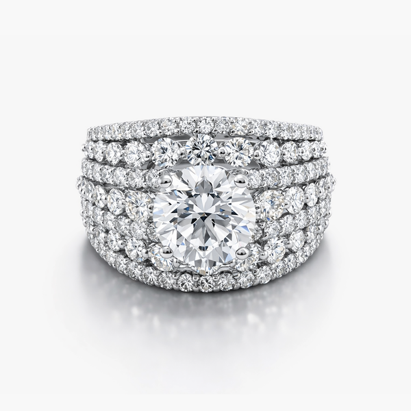 2.01 Ct Round Lab Grown Diamond Ring | 18K White Gold | 4.38 CTW Alternating Pavé & Shared Prong Band
