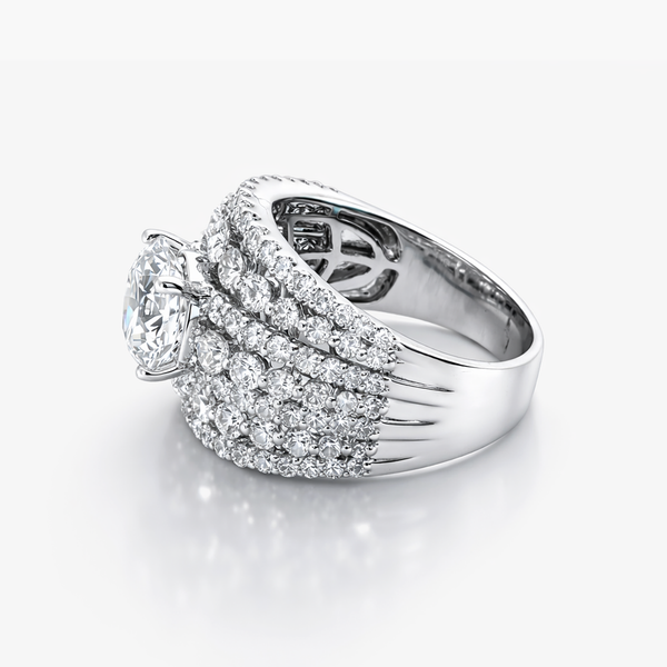 2.01 Ct Round Lab Grown Diamond Ring | 18K White Gold | 4.38 CTW Alternating Pavé & Shared Prong Band