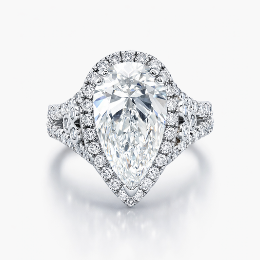 4.53 Ct Pear Lab Grown Diamond Platinum Halo Ring | E/VS2 | 1.20 CTW Pavé