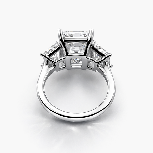 Emerald Cut and Trapezoid cut Three Stone Lab Grown Diamond Engagement Ring in Platinum (10.06 CT F/VS1 IGI)