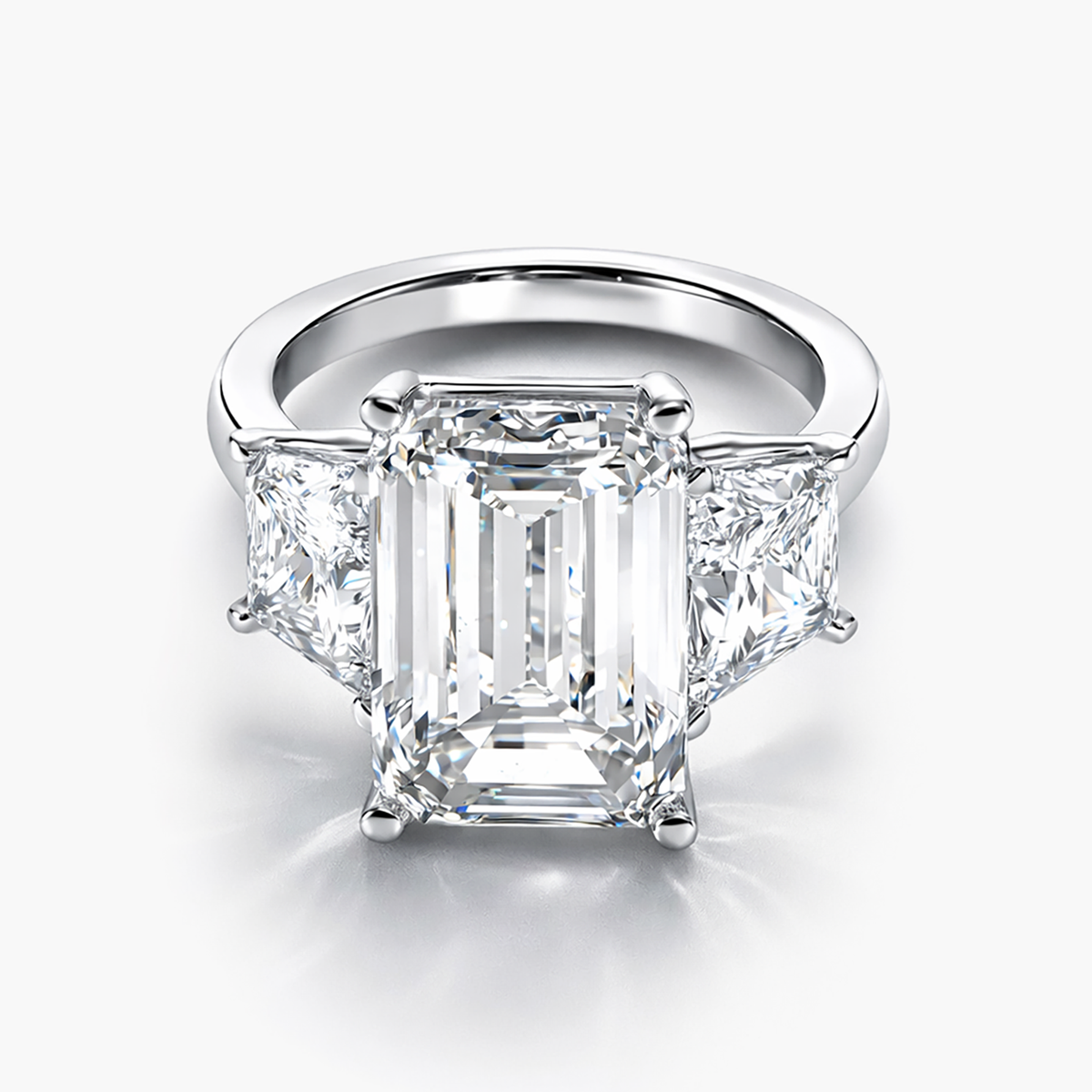 Emerald Cut and Trapezoid cut Three Stone Lab Grown Diamond Engagement Ring in Platinum (10.06 CT F/VS1 IGI)