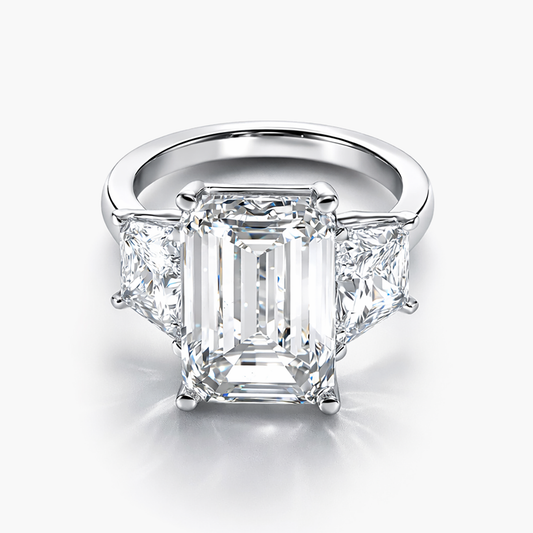 Nhẫn Đính Hôn Kim Cương Lab Grown Ba Viên Cắt Emerald và Trapezoid Bằng Bạch Kim (10.06 CT F/VS1 IGI)